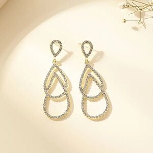 NWOT - Elegant Gold-tone and Rhinestone Teardrop Earrings